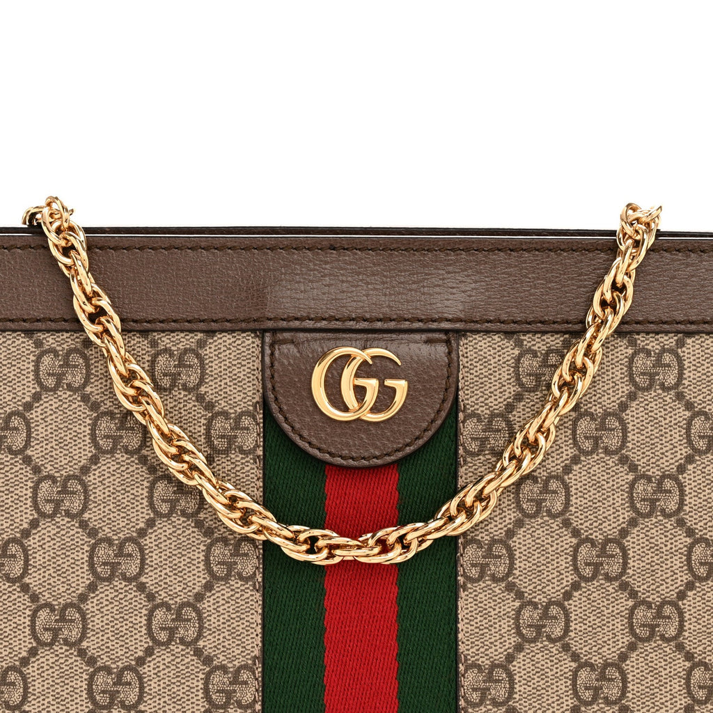 Gucci GG Supreme Monogram Web Medium Ophidia Chain Shoulder Bag Brown