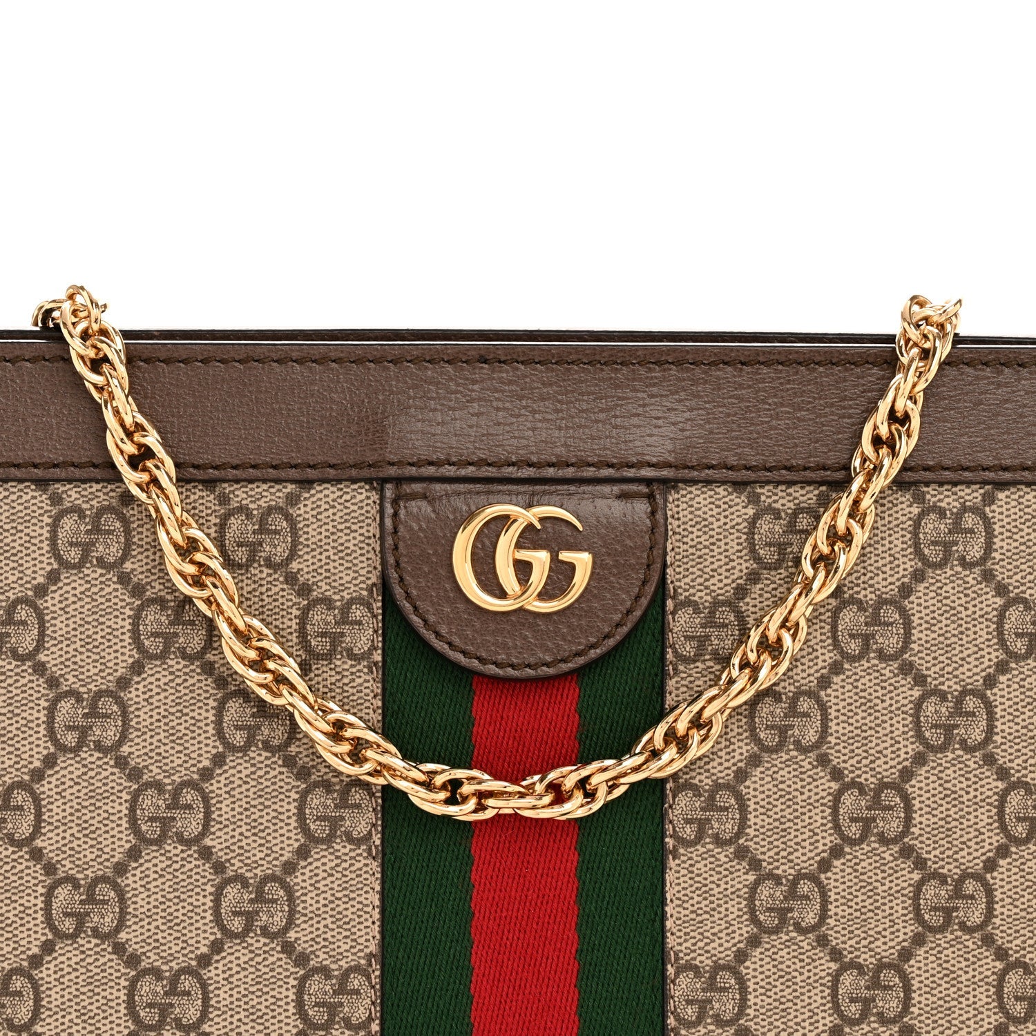 Gucci GG Supreme Monogram Web Medium Ophidia Chain Shoulder Bag Brown