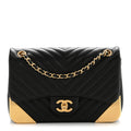 Chanel Calfskin Chevron Quilted Mini Rock The Corner Flap Black
