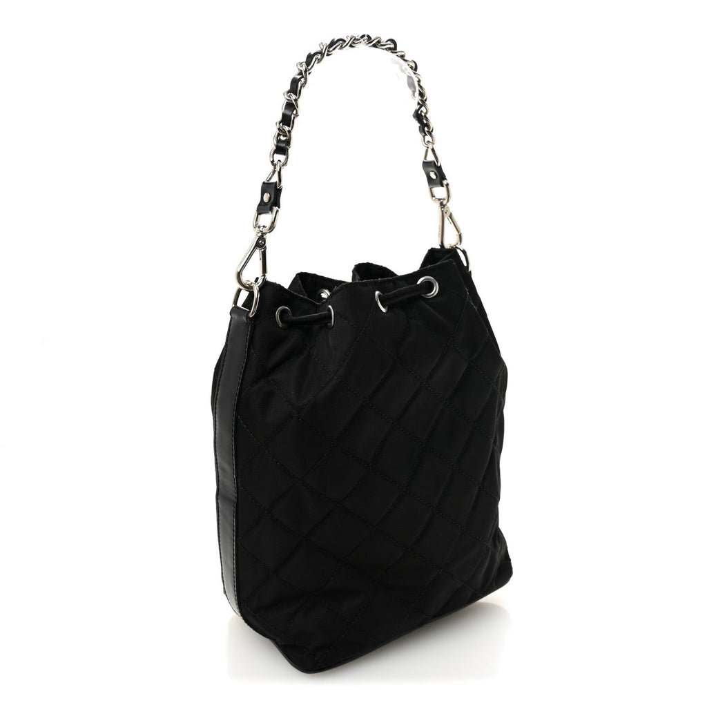 Prada Tessuto Nylon Quilted Drawstring Bucket Bag Black