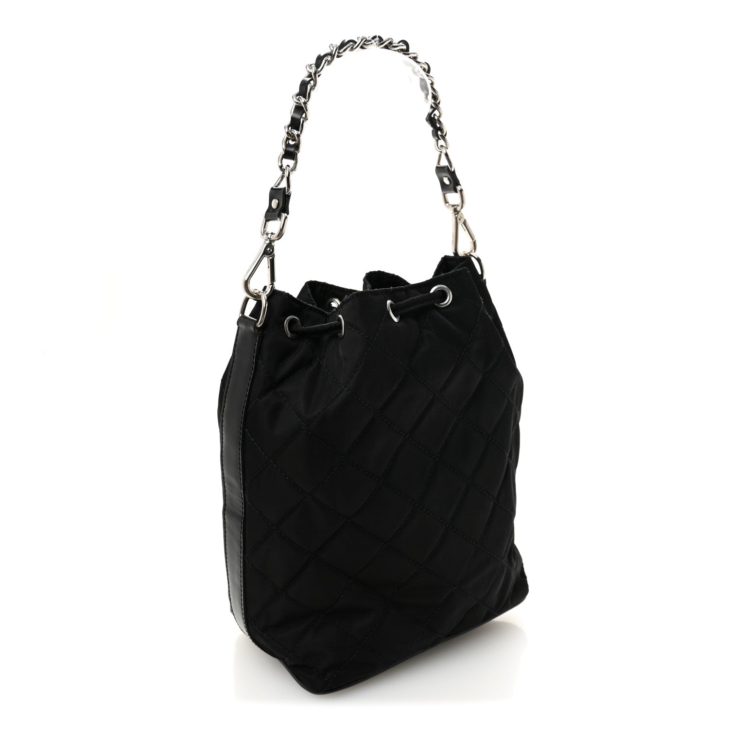 Prada Tessuto Nylon Quilted Drawstring Bucket Bag Black