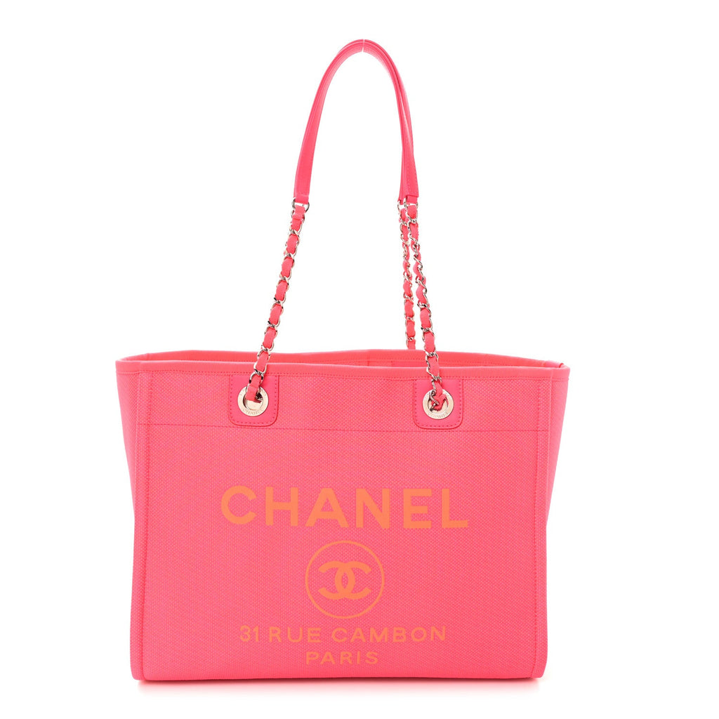Chanel Mixed Fibers Calfskin Medium Deauville Tote Pink Orange