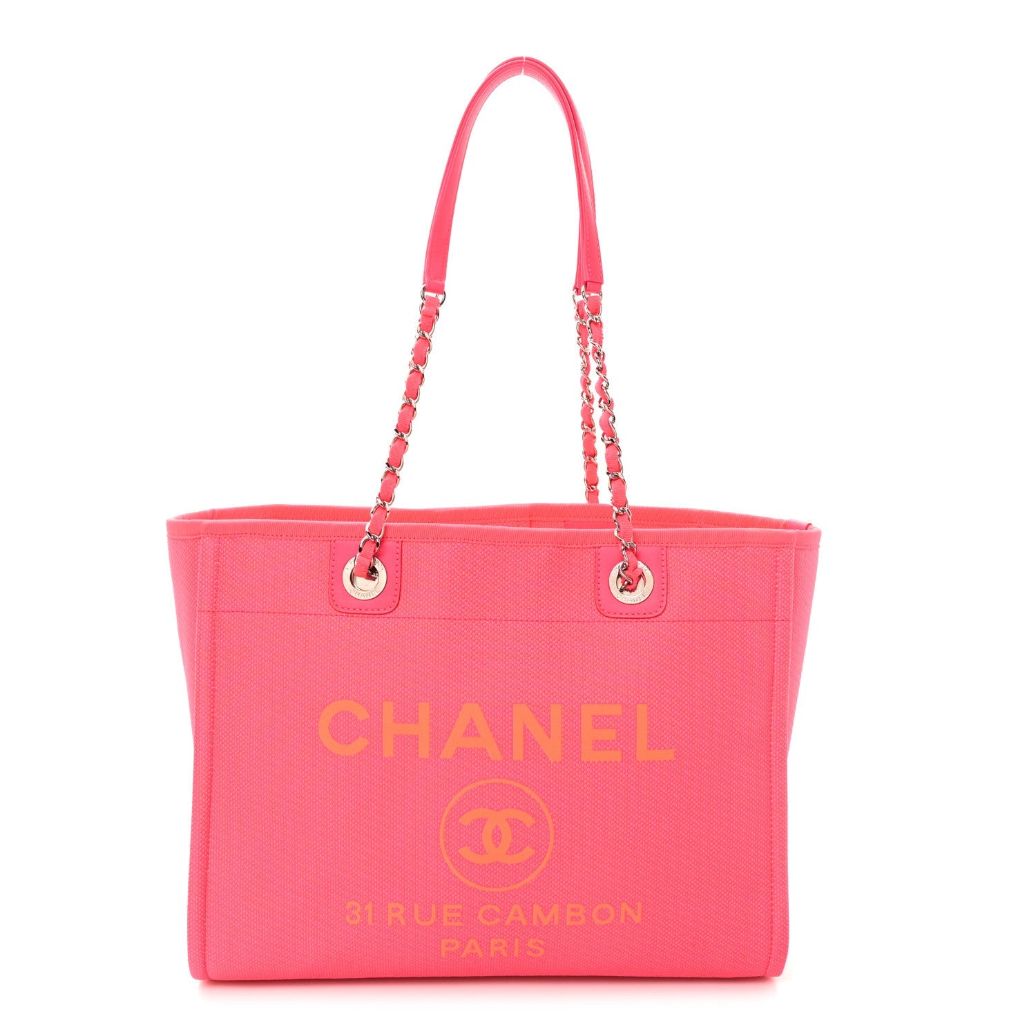 Chanel Mixed Fibers Calfskin Medium Deauville Tote Pink Orange