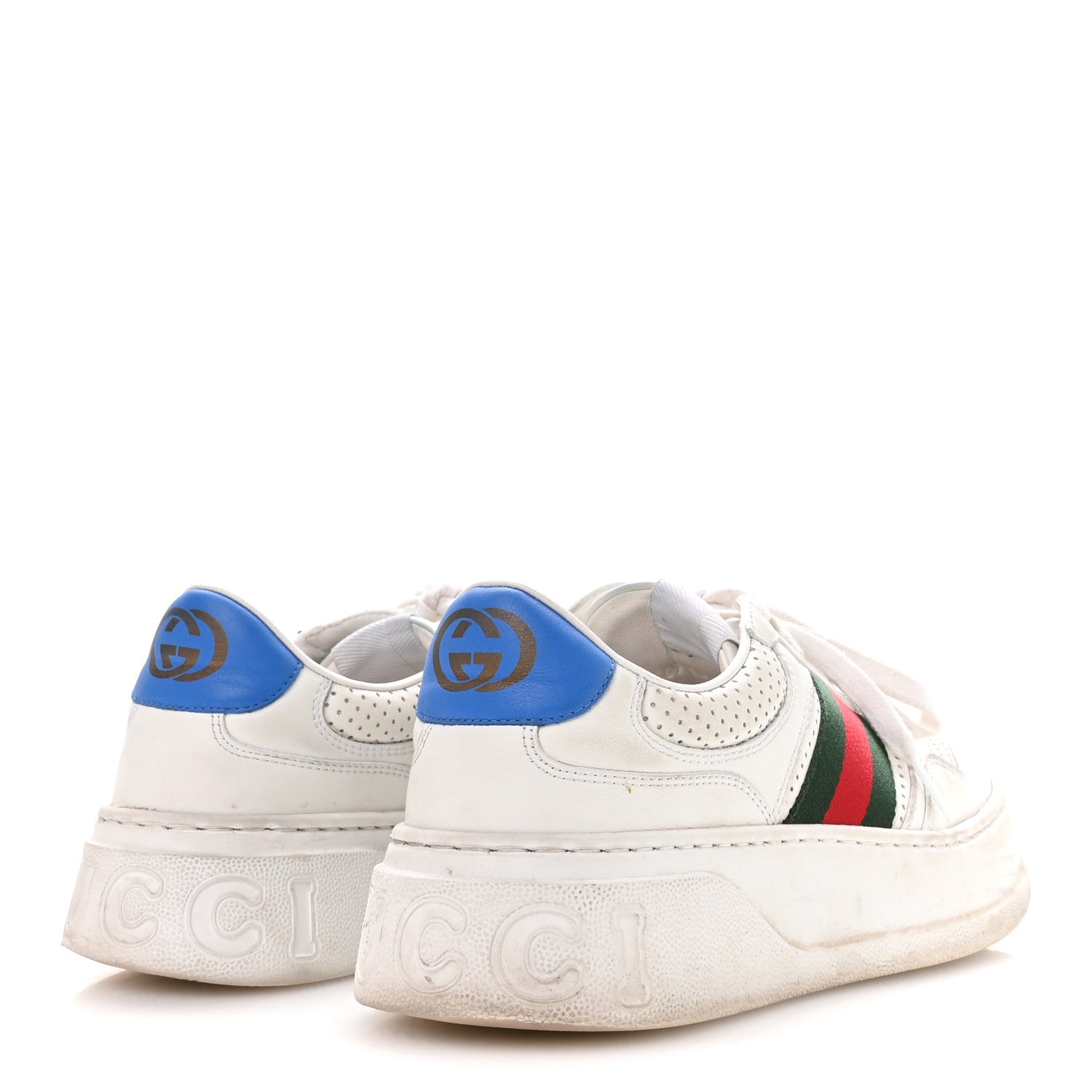 Gucci Calfskin Web Mens Ace Sneakers 7 White Blue