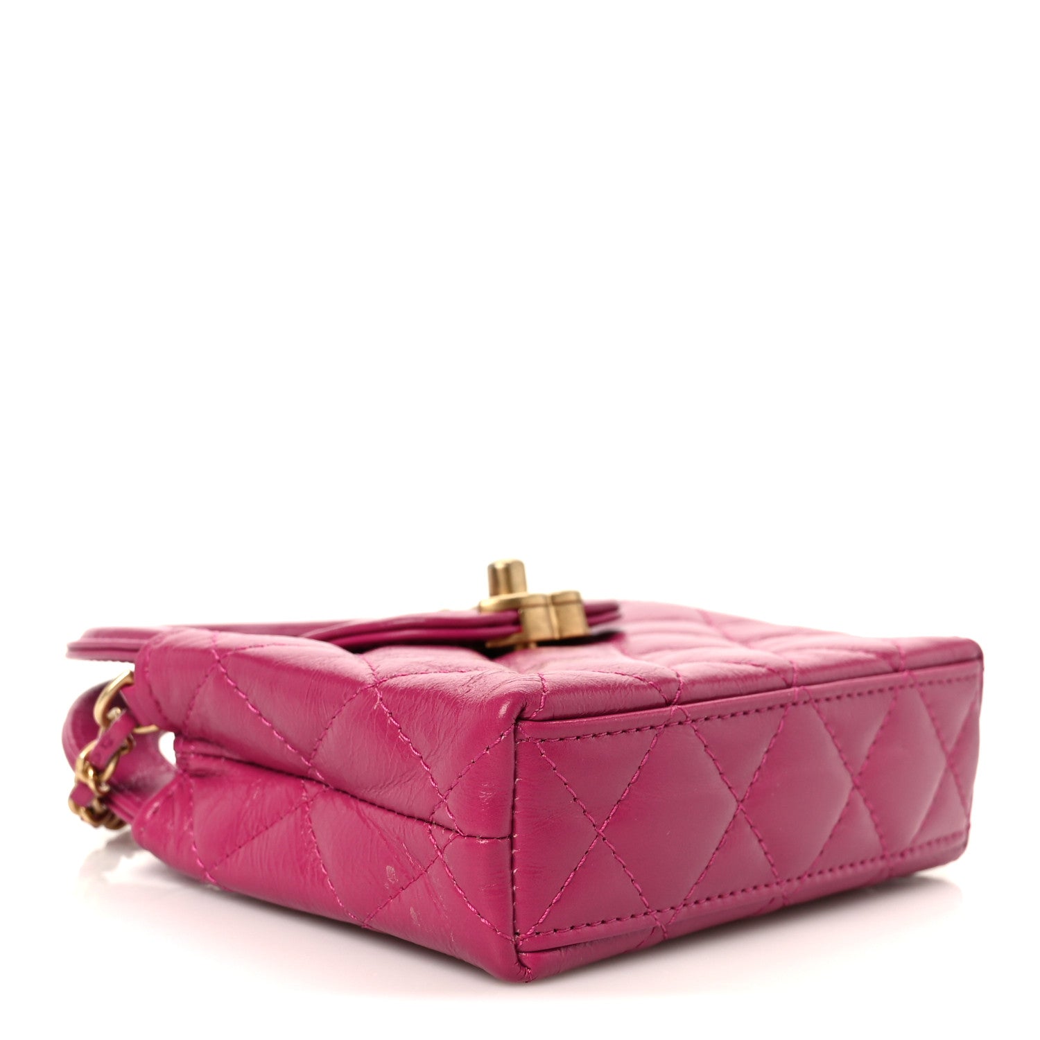 Chanel Shiny Aged Calfskin Quilted Mini Nano Kelly Shopper Dark Pink