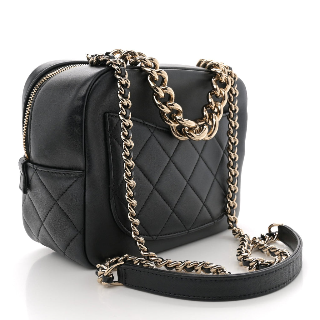 Chanel Lambskin Quilted Studded Quilted Vanity Case With Chain Black
