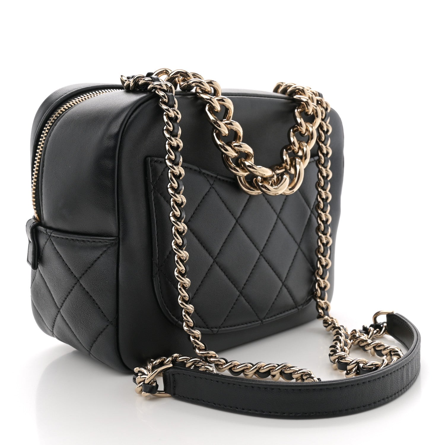 Chanel Lambskin Quilted Studded Quilted Vanity Case With Chain Black