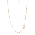 Pearl Crystal CC Flower Necklace Pearly White Light Gold