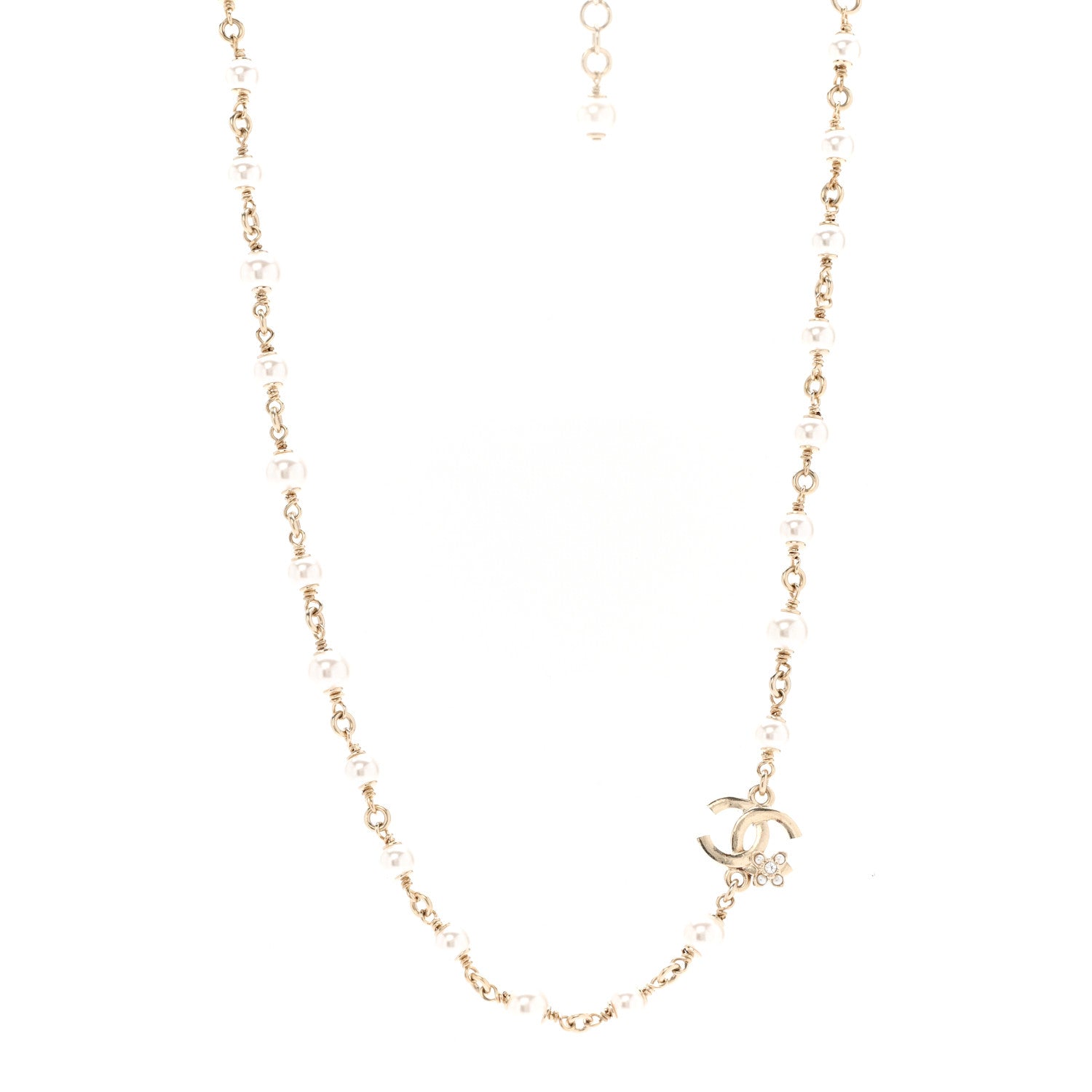 Pearl Crystal CC Flower Necklace Pearly White Light Gold