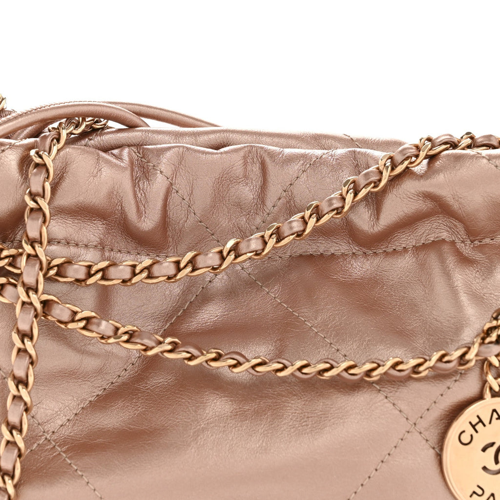 Chanel Metallic Calfskin Quilted Mini Chanel 22 Copper