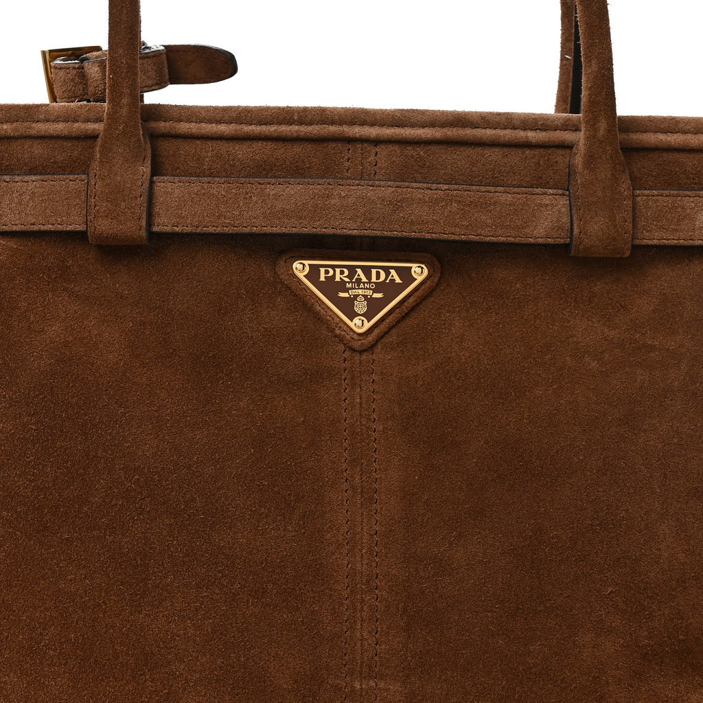 Prada Suede Large Bonnie Shoulder Bag Cacao