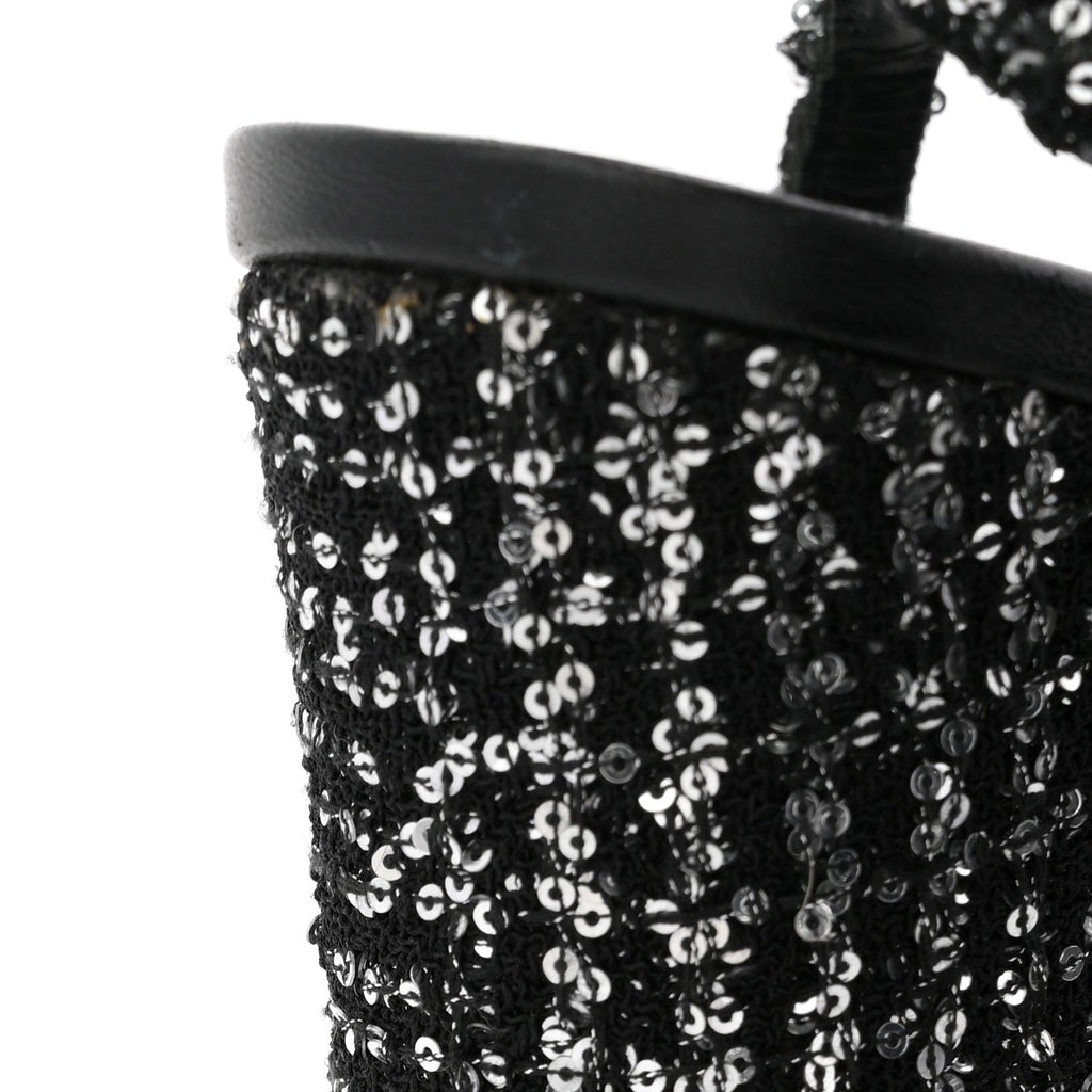 Chanel Tweed Sequin Cap Toe CC Slingback Pumps 38 Black White Silver