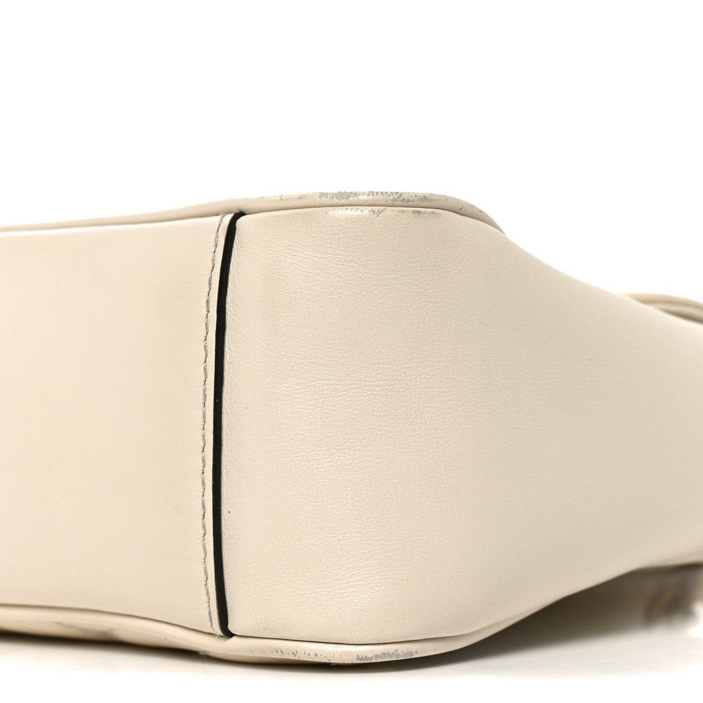 Gucci Calfskin Matelasse Small GG Marmont Shoulder Bag White