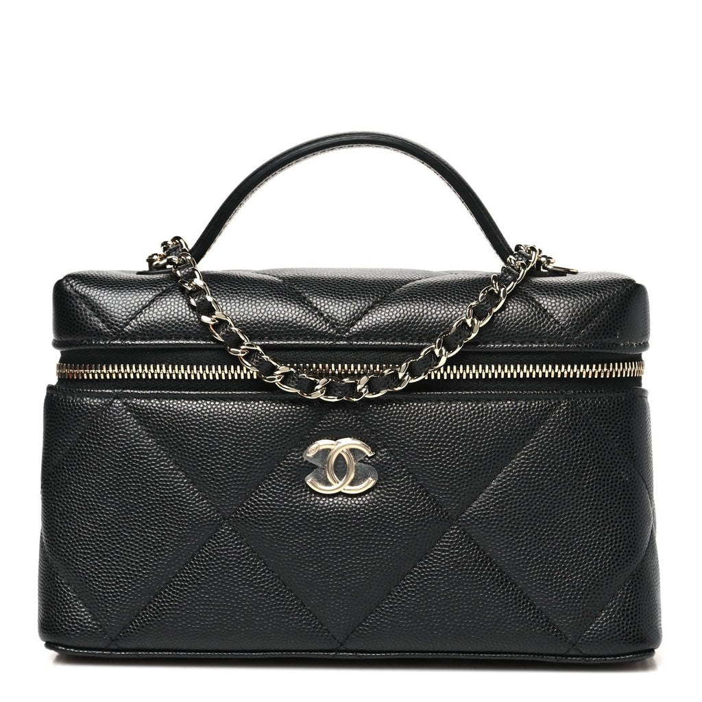 Chanel Caviar Quilted Top Handle Slim Vanity With Chain Black