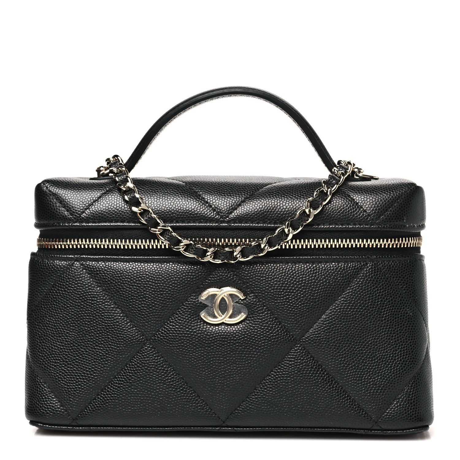 Chanel Caviar Quilted Top Handle Slim Vanity With Chain Black