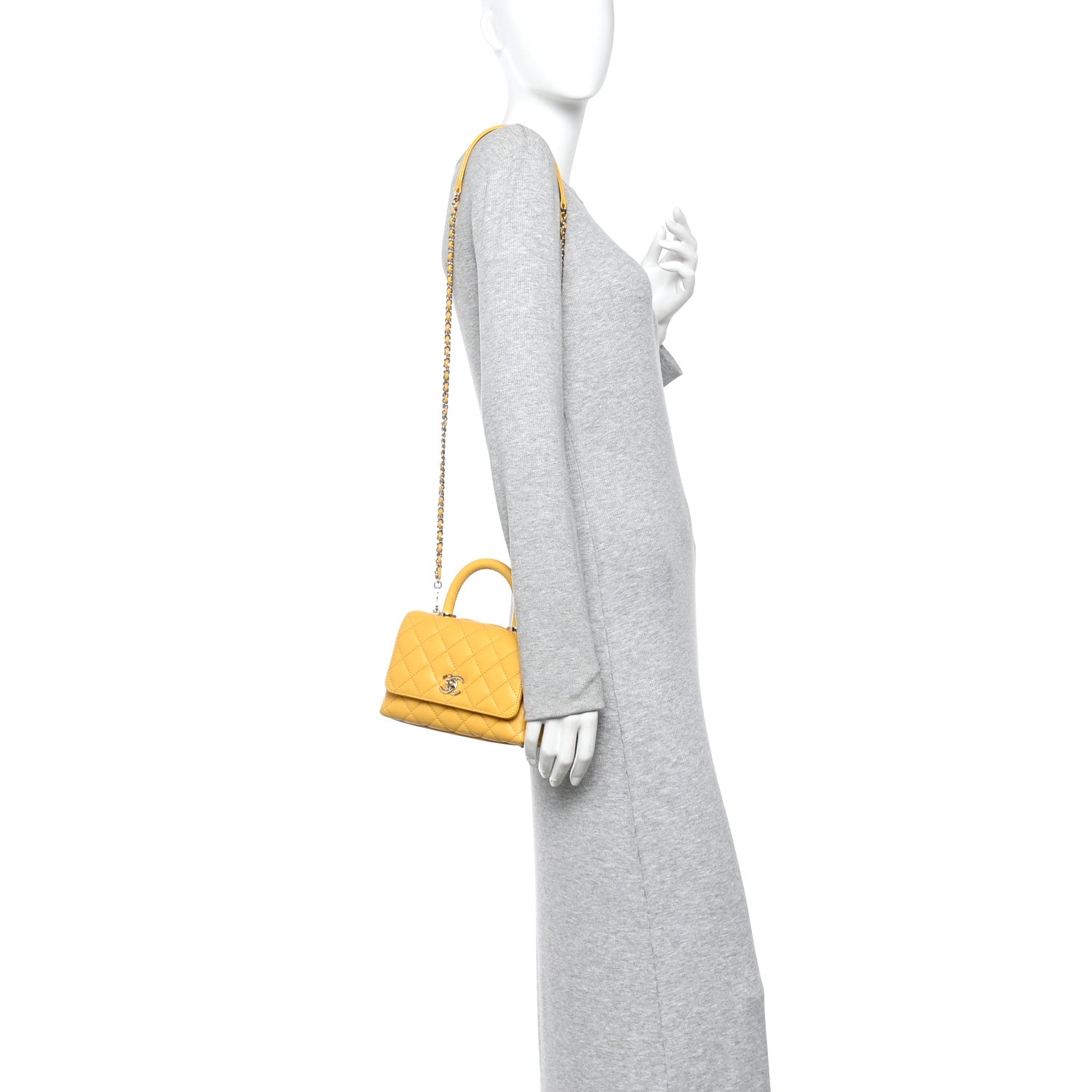 Chanel Caviar Lizard Embossed Quilted Extra Mini Coco Handle Flap Yellow