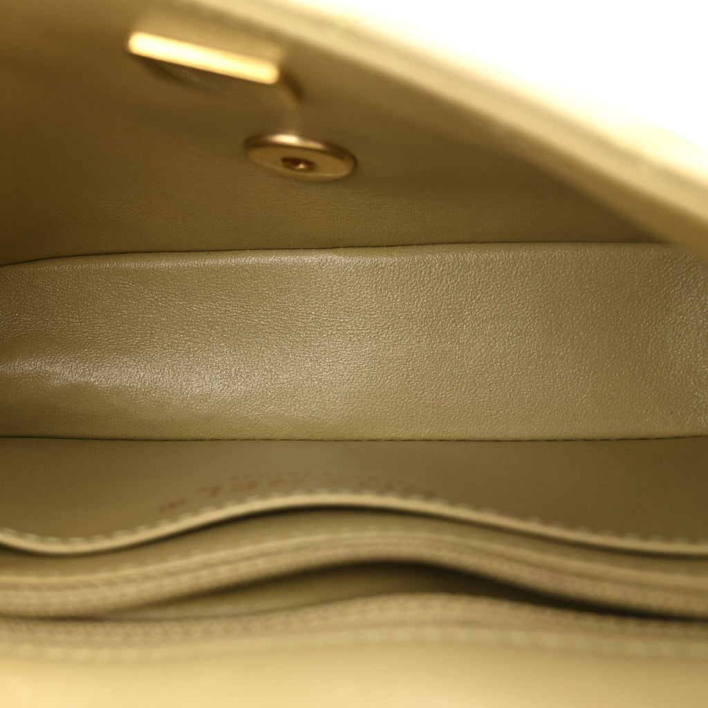 Chanel Lambskin Enamel Quilted Mini Coco Hearts Square Flap Light Green