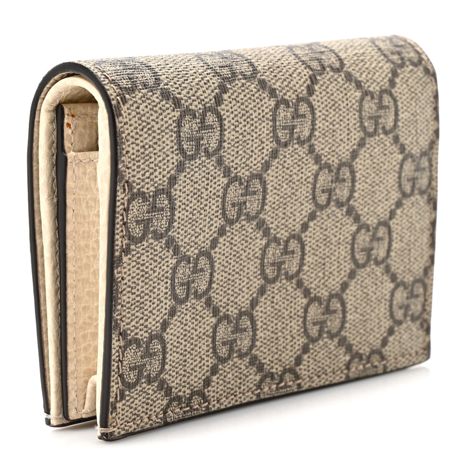 Gucci Dollar Calfskin GG Supreme Monogram GG Marmont Card Case Mystic White Beige Ebony