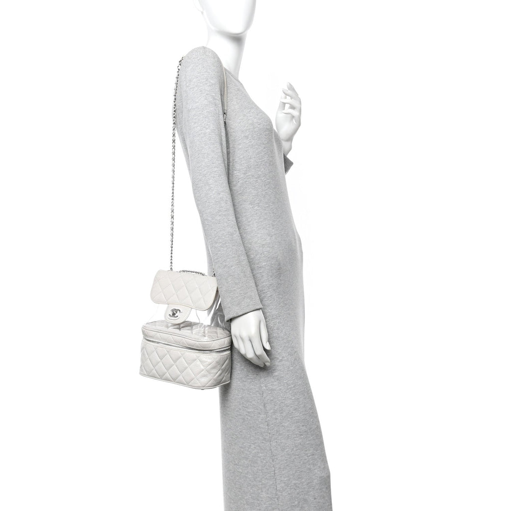 Chanel Crumpled Calfskin PVC Quilted Flap White