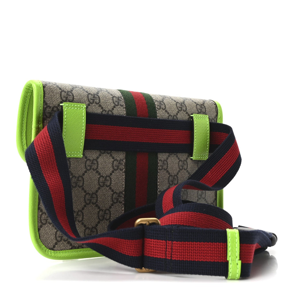 Gucci GG Supreme Monogram Web Small Ophidia Belt Bag Beige Ebony Electric Green