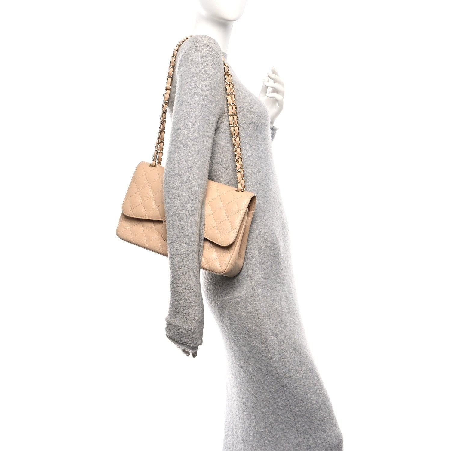 Chanel Caviar Quilted Jumbo Double Flap Beige Clair