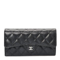 Caviar Quilted Large Gusset Flap Wallet Black