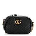 Gucci Calfskin Matelasse Mini GG Marmont Chain Shoulder Bag Black