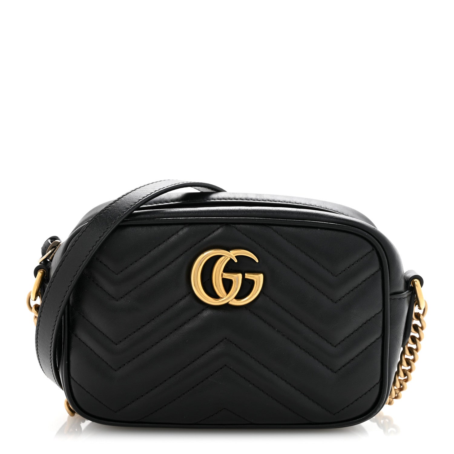Gucci Calfskin Matelasse Mini GG Marmont Chain Shoulder Bag Black