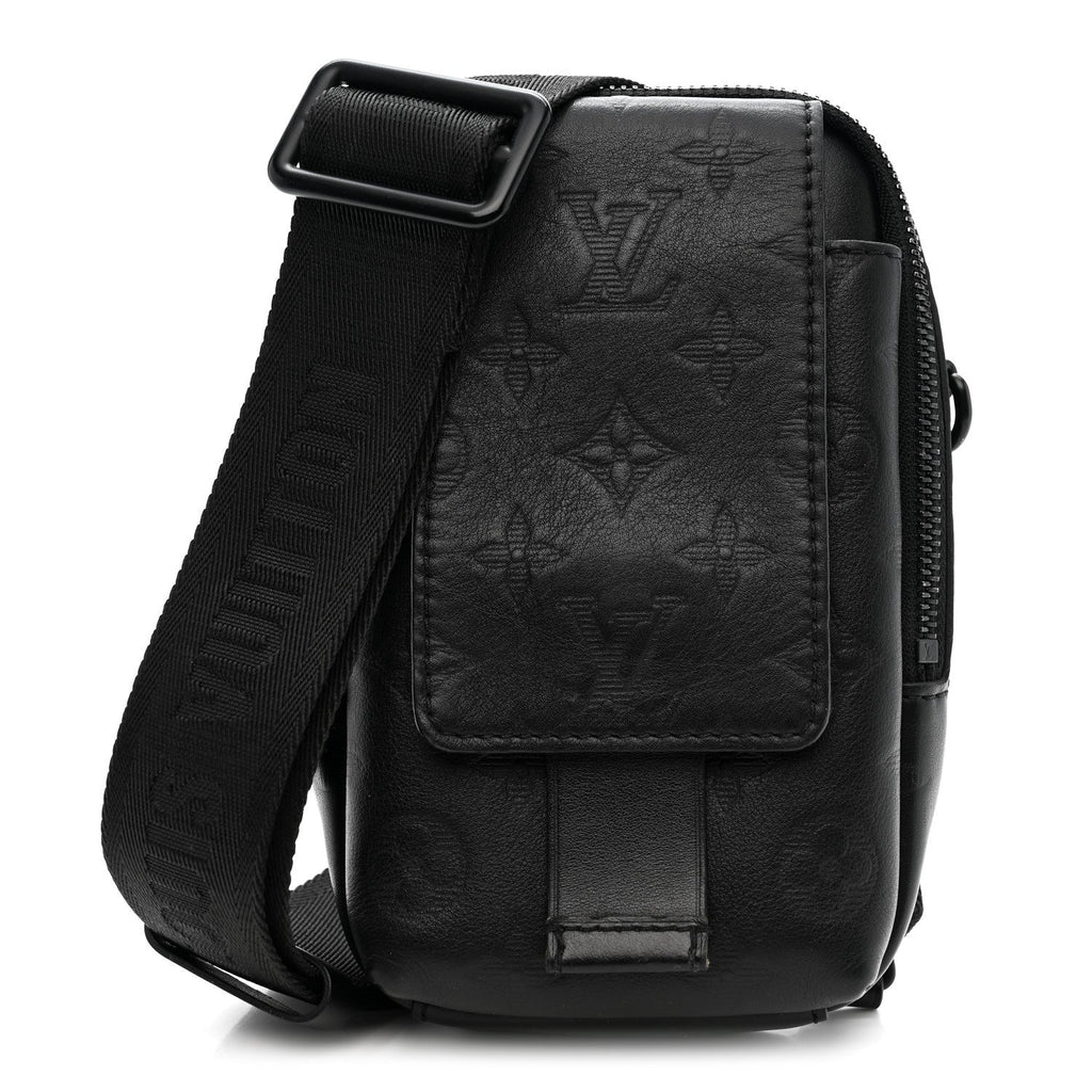 Louis Vuitton Calfskin Monogram Shadow Double Phone Pouch NM Black