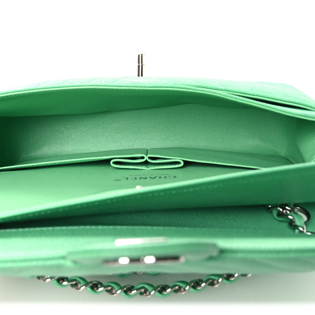 Chanel Caviar Chevron Quilted Medium Double Flap Green