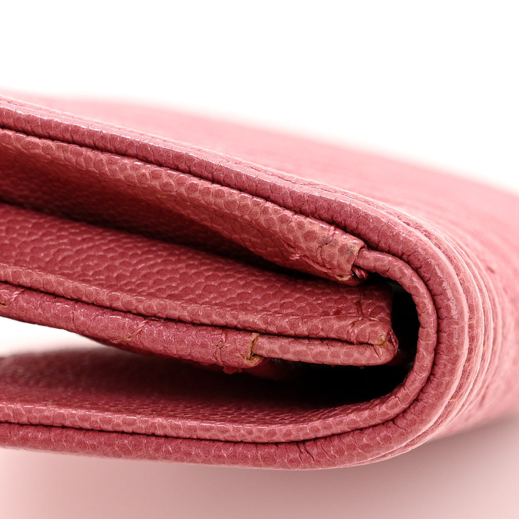 Caviar Chevron Quilted Boy Flap Card Holder Wallet Pink