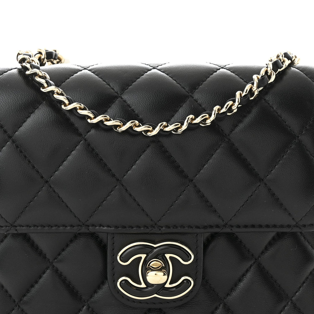 Chanel Lambskin Resin Quilted Mini Heart Square Flap Black