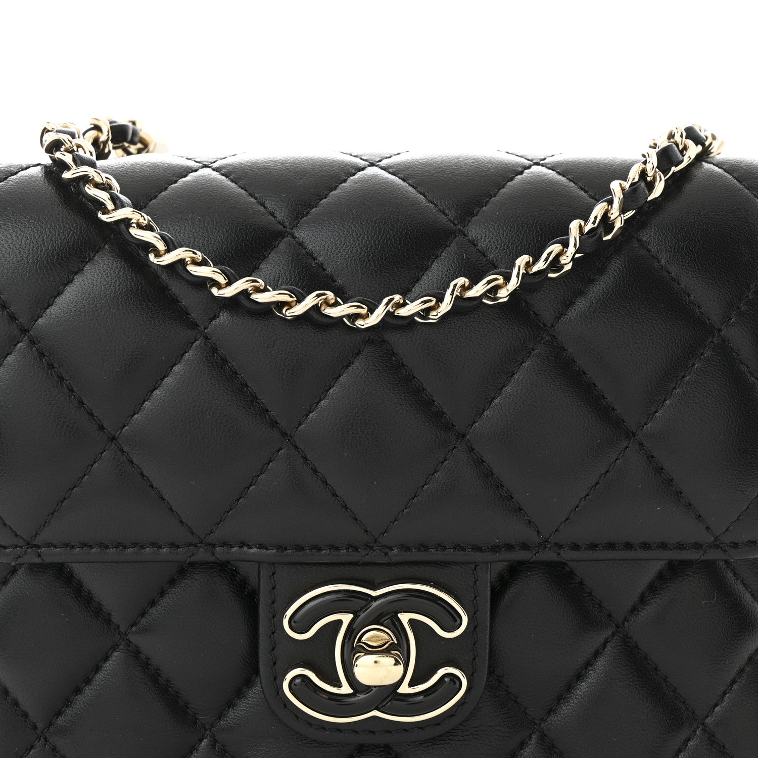Chanel Lambskin Resin Quilted Mini Heart Square Flap Black
