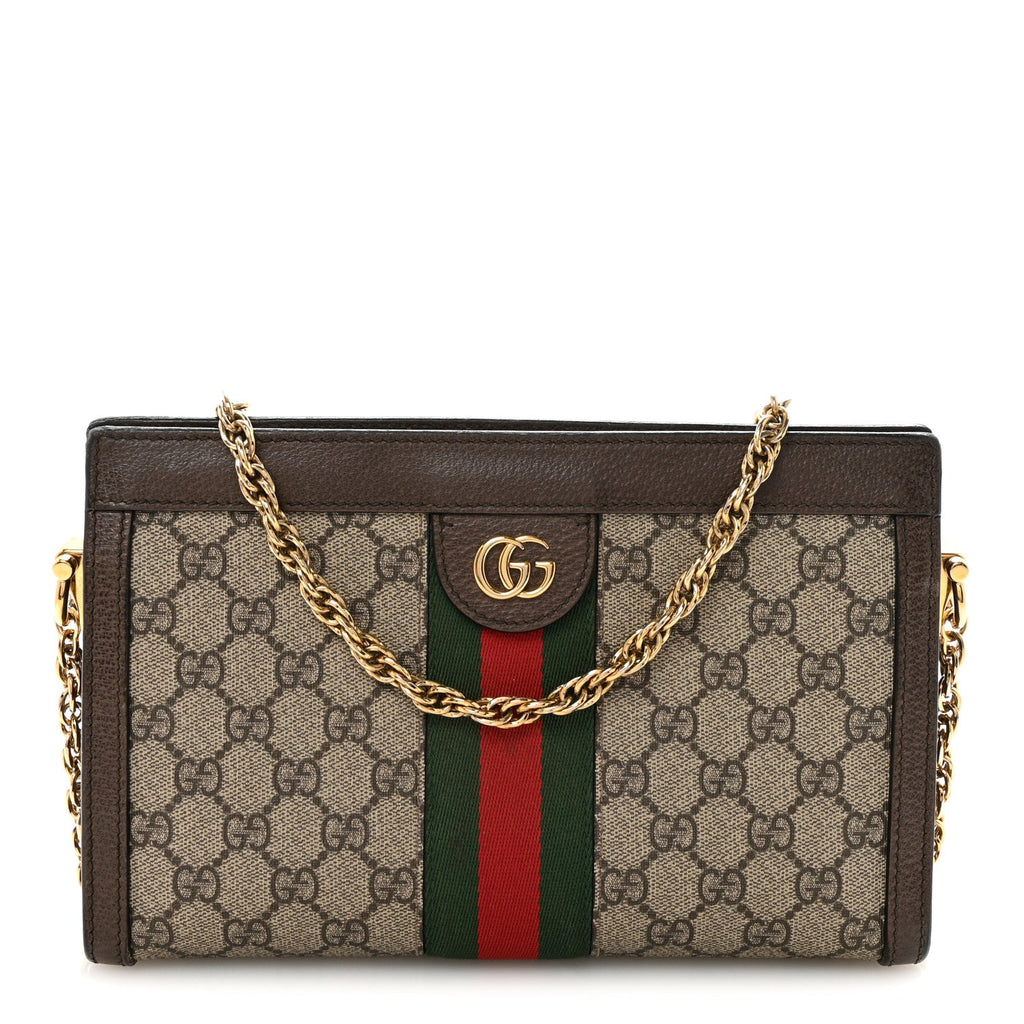 Gucci GG Supreme Monogram Web Small Ophidia Chain Shoulder Bag Brown