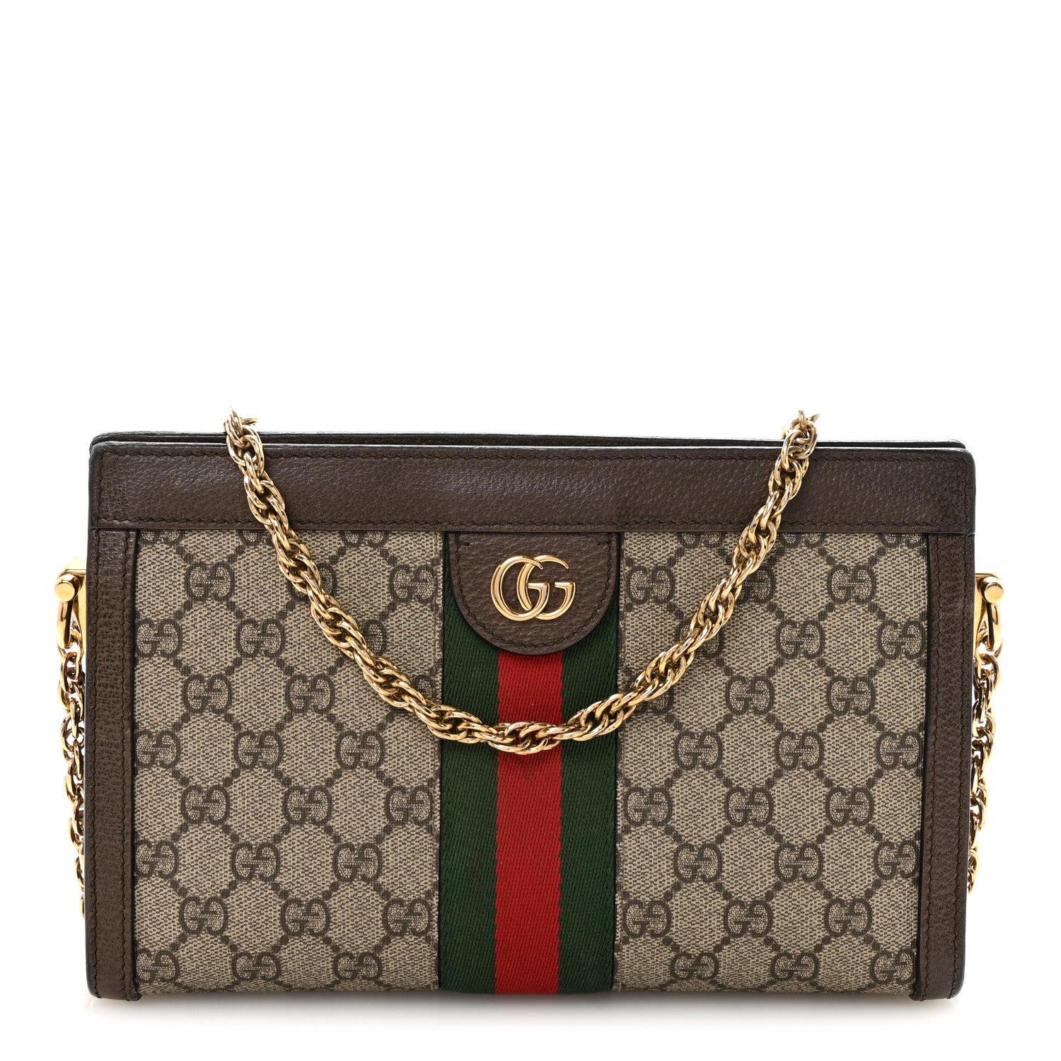 Gucci GG Supreme Monogram Web Small Ophidia Chain Shoulder Bag Brown