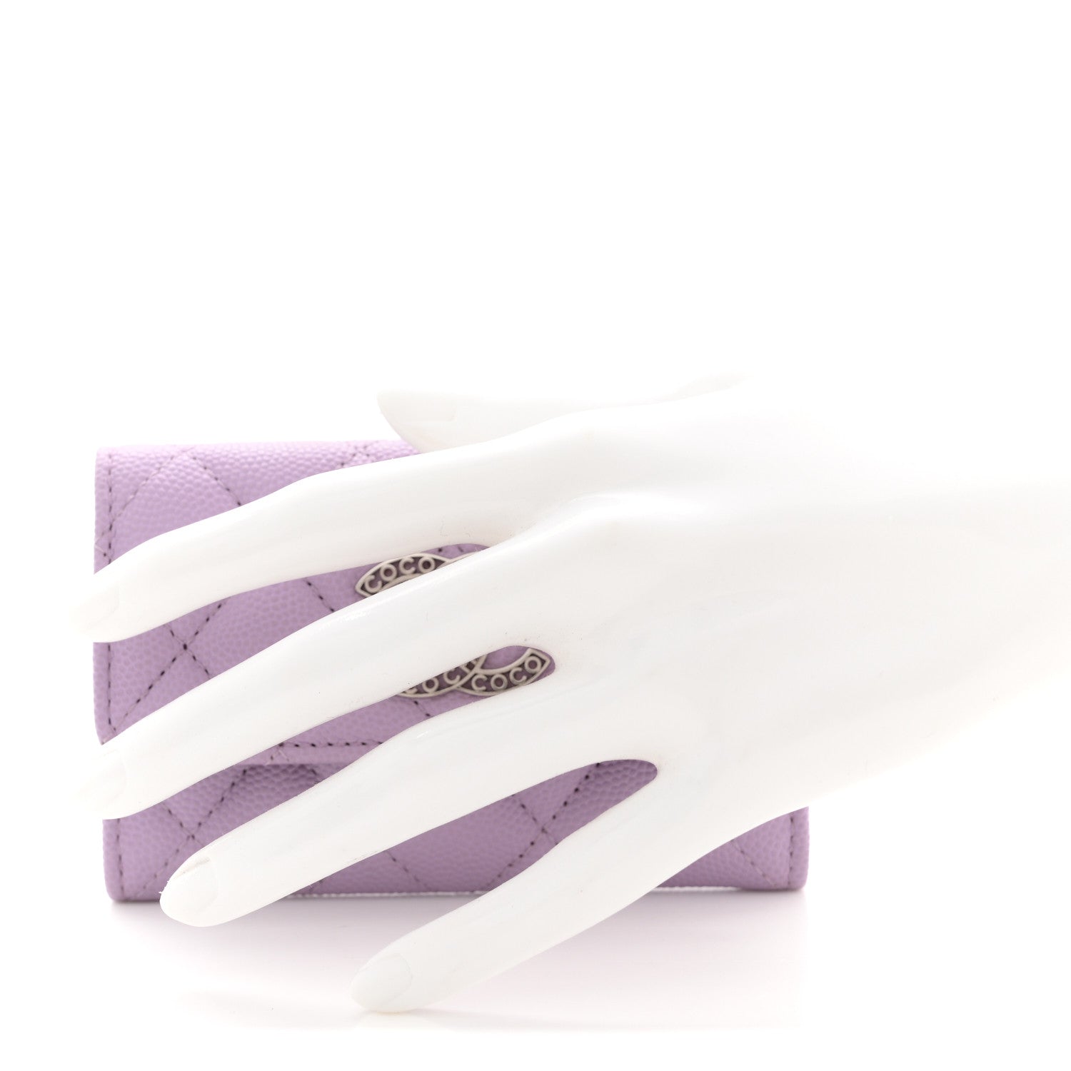 Caviar Quilted CC Logo Flap Wallet Light Purple