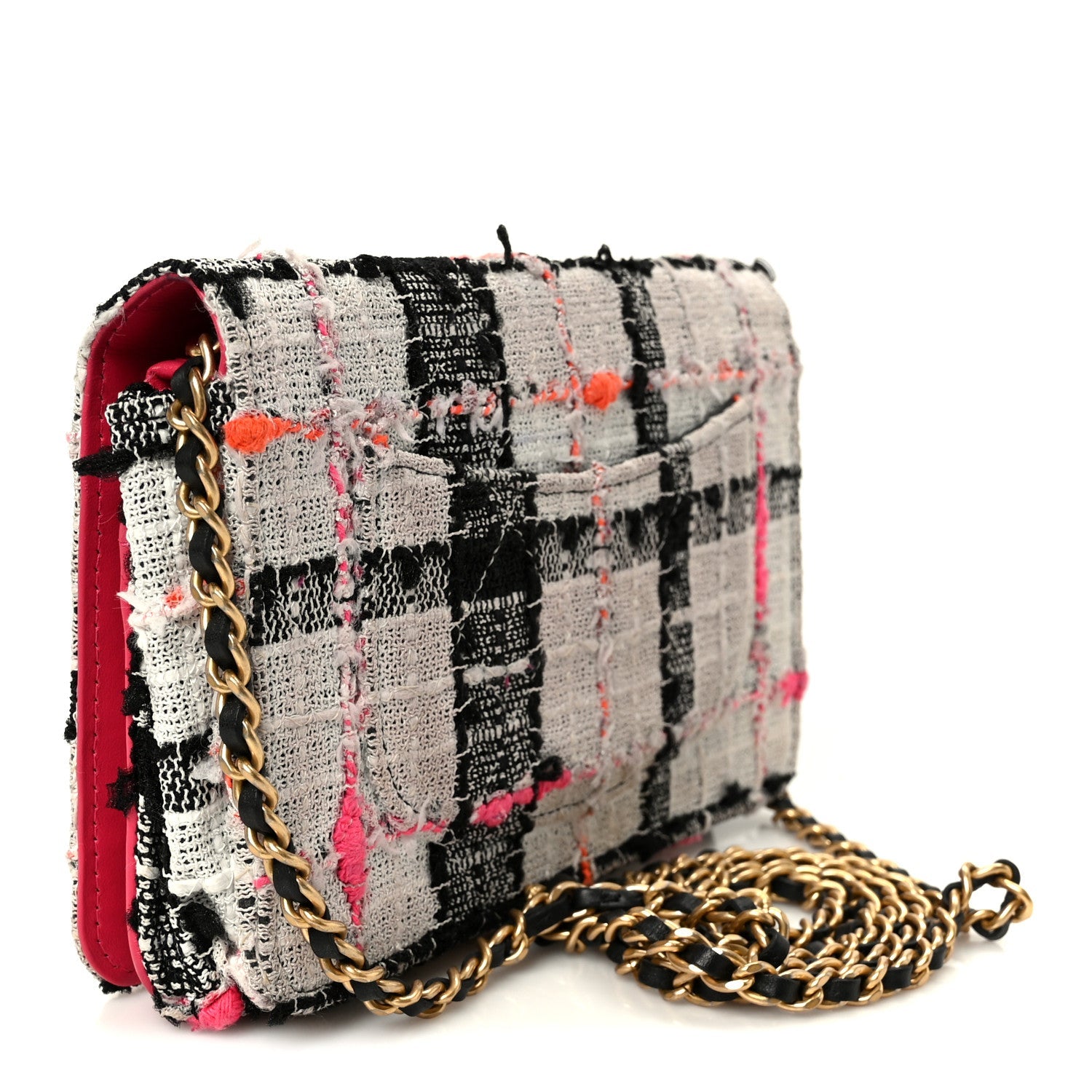 Chanel Tweed Calfskin Signe Wallet On Chain WOC Black Pink Orange