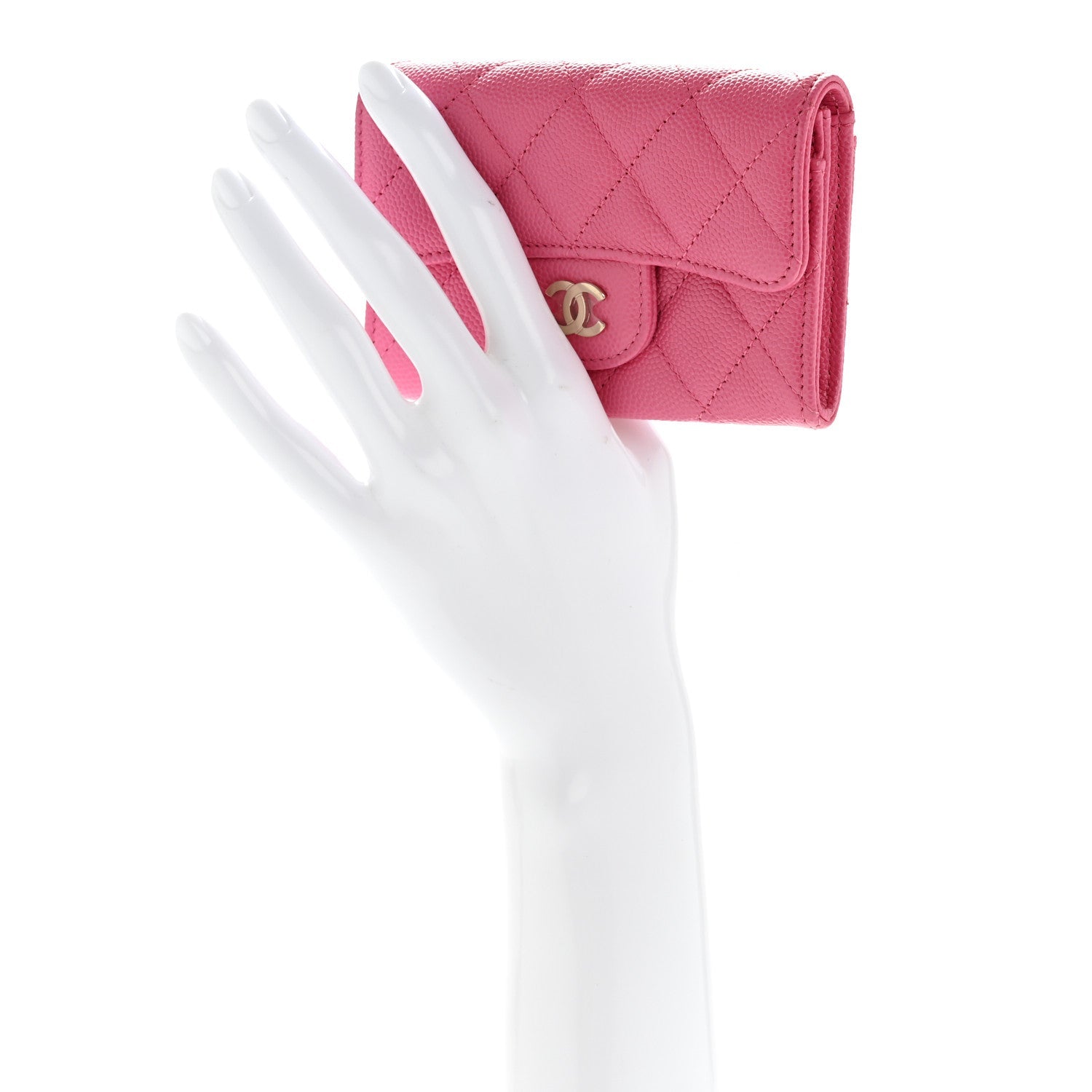 Caviar Quilted Flap Card Holder Wallet Pink