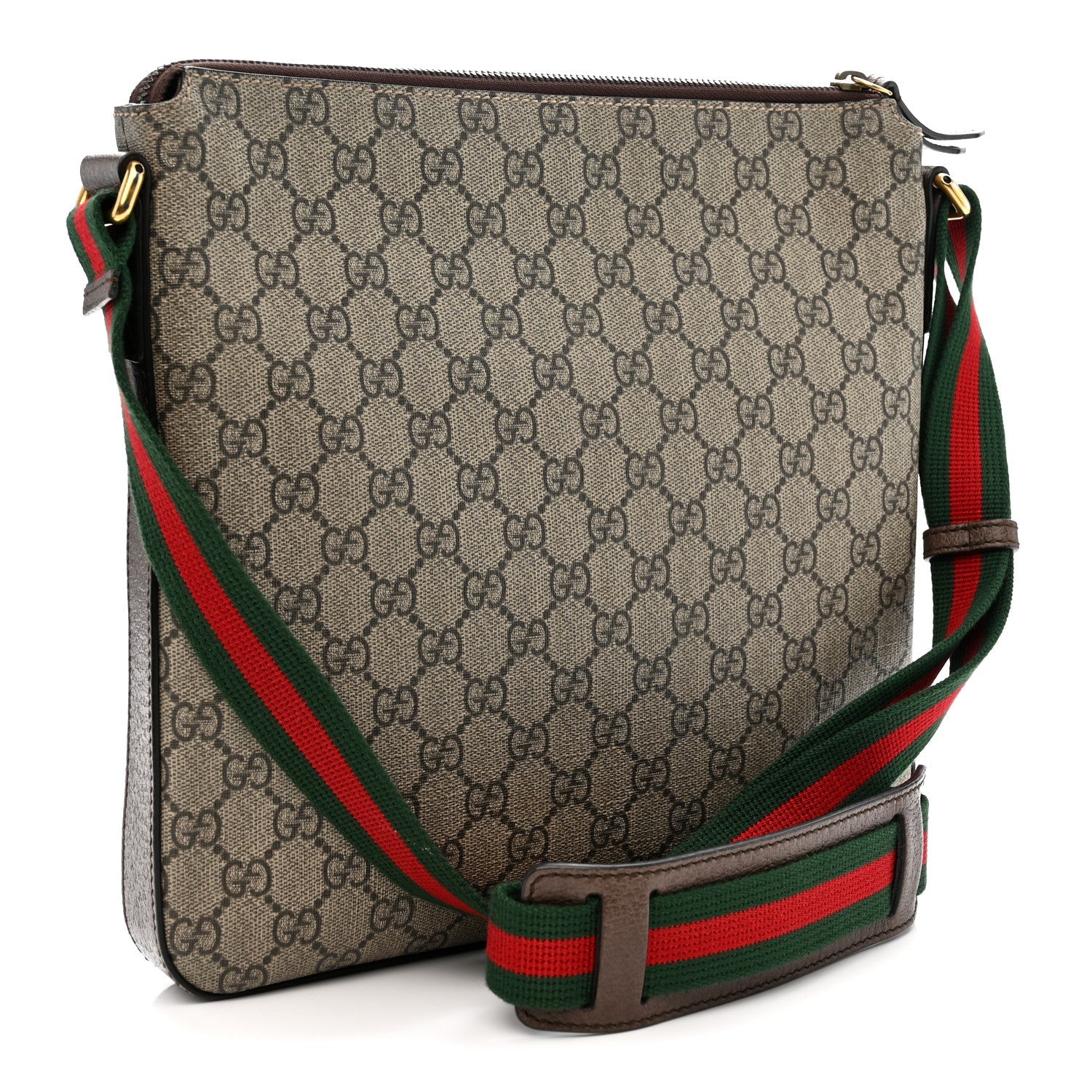 Gucci Soft GG Supreme Monogram Courrier Web Medium Flat Messenger Bag Beige New Acero Multicolor