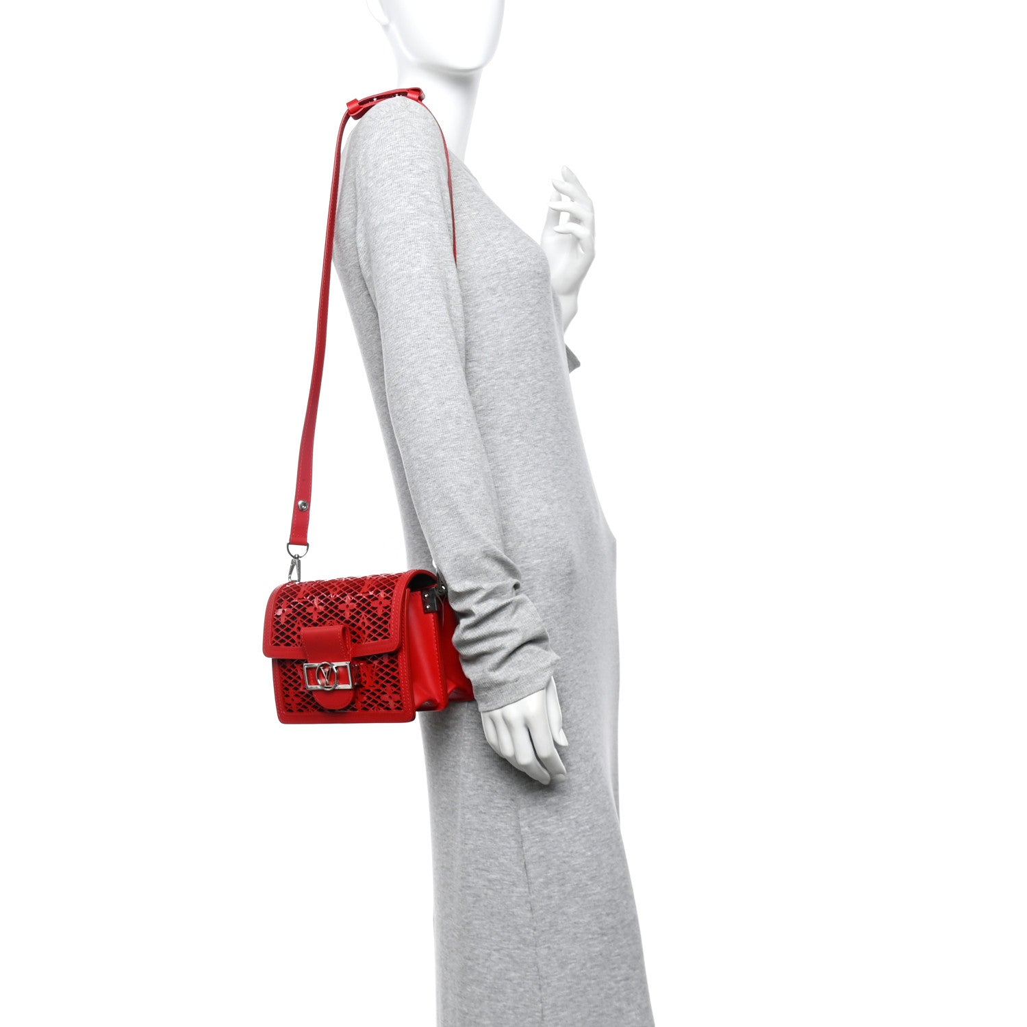 Louis Vuitton Patent Calfskin Monogram Lace Dauphine Mini Red