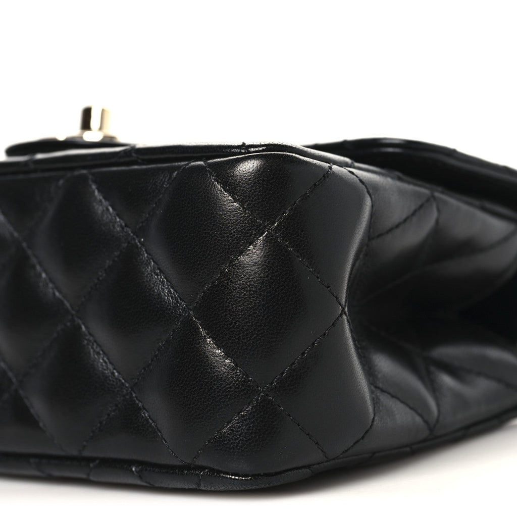 Chanel Lambskin Quilted Mini Crystal Top Handle Rectangular Flap Black