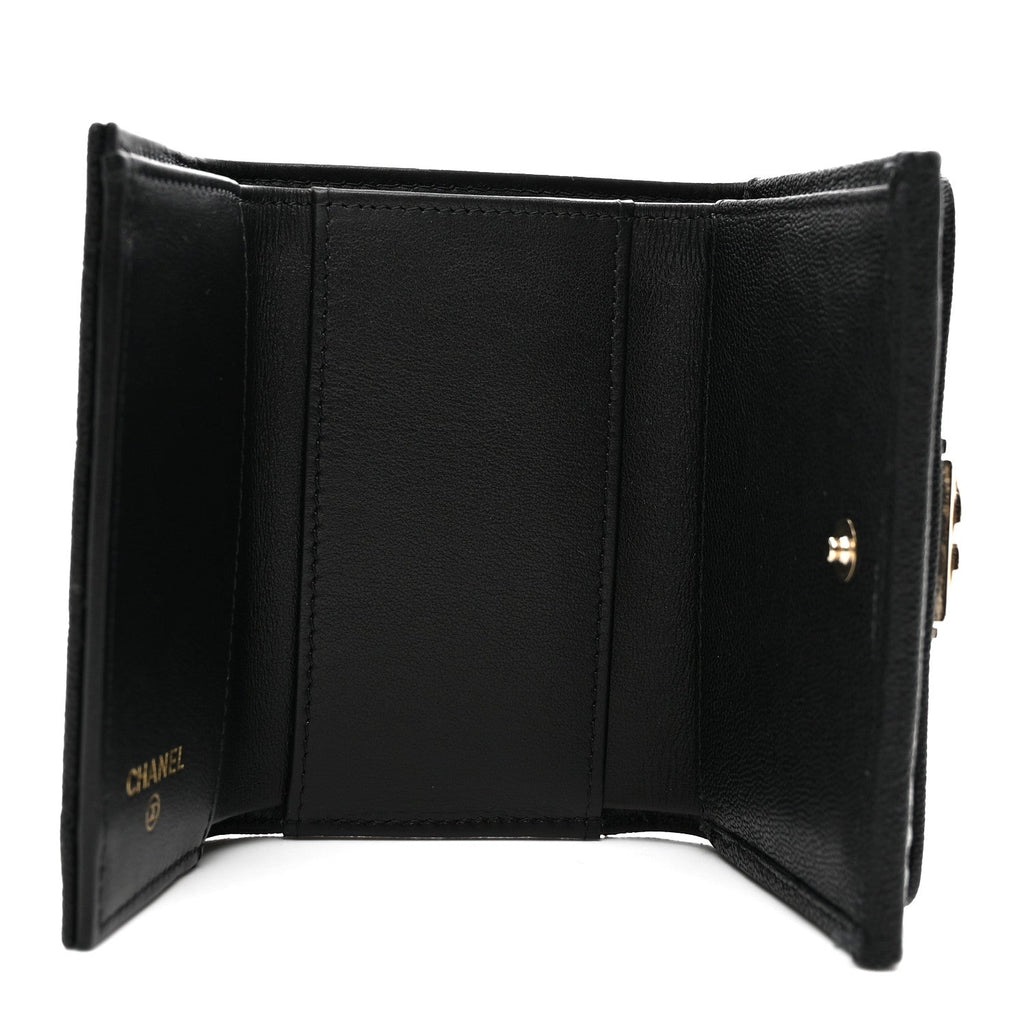 Caviar Quilted Small Boy Flap Wallet Black