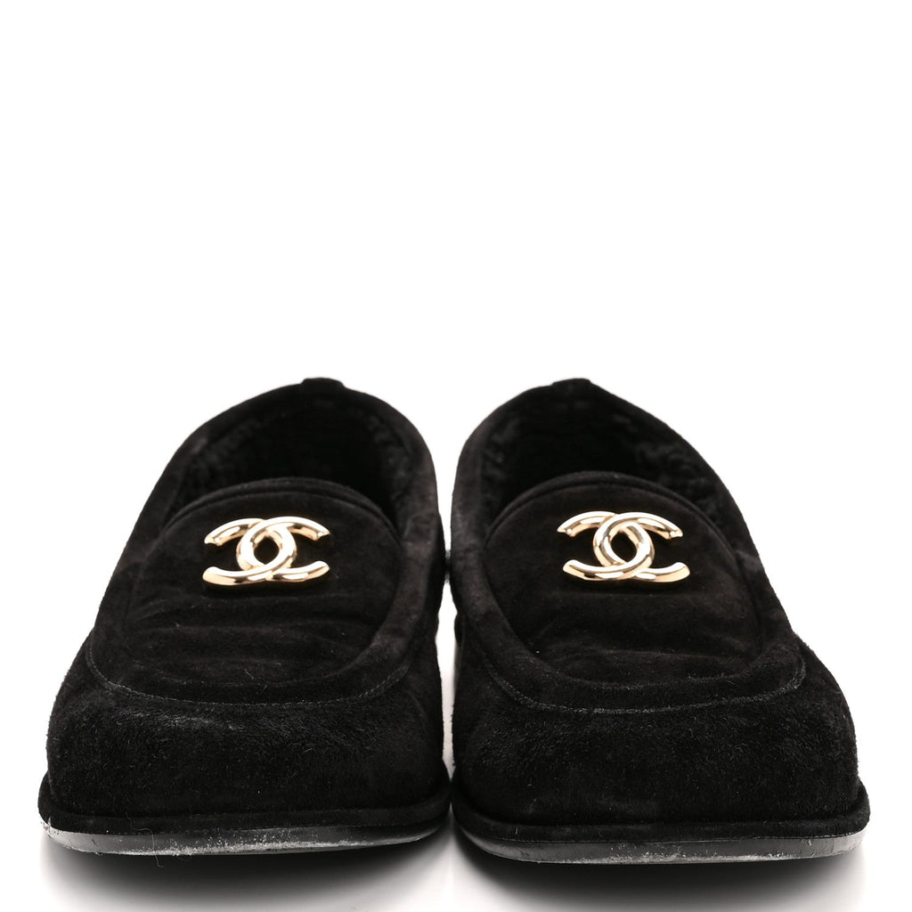 Chanel Suede Calfskin CC Loafers 39.5 Black