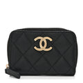 Caviar Quilted Striated CC Zip Coin Purse Black
