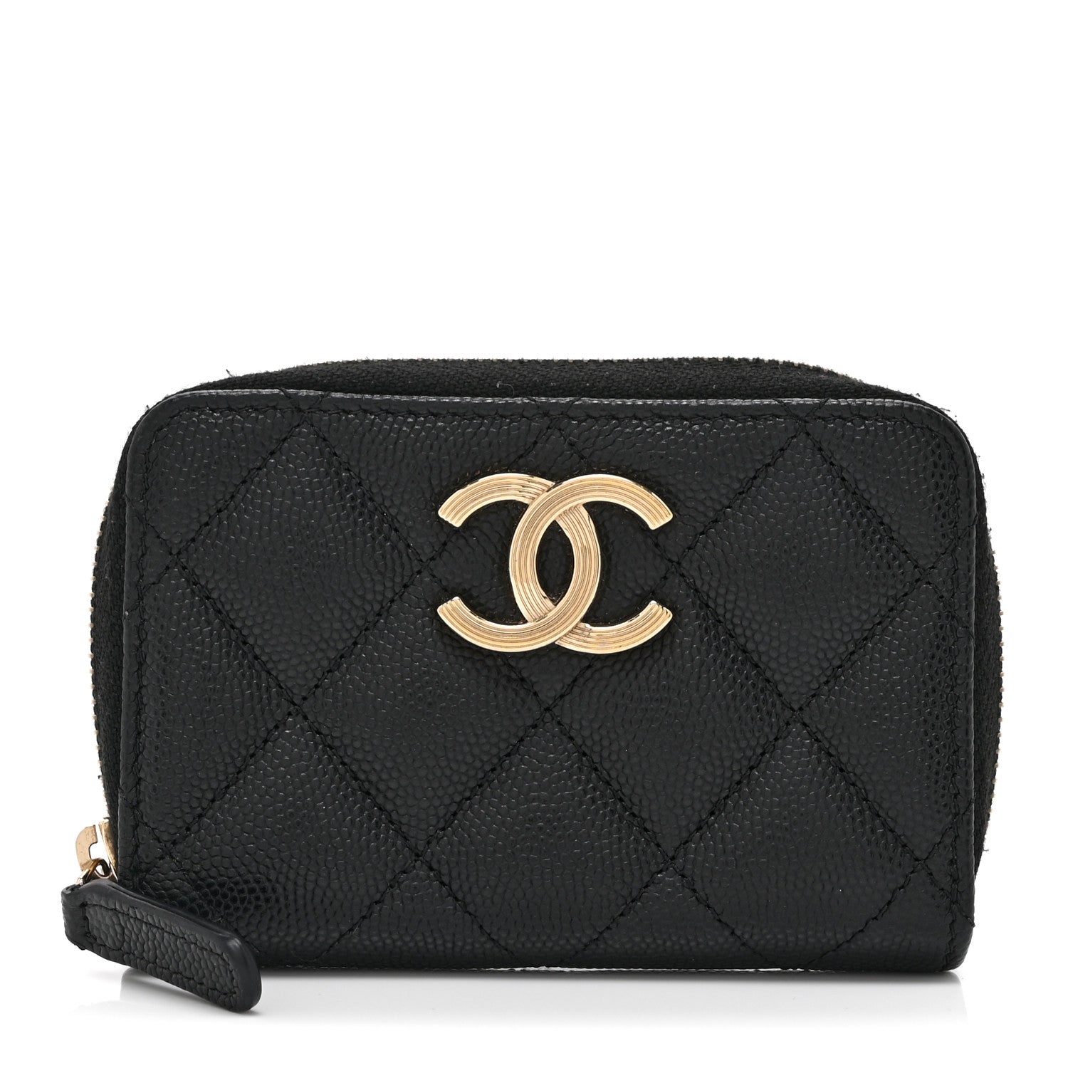Caviar Quilted Striated CC Zip Coin Purse Black