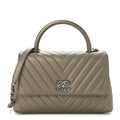 Chanel Metallic Caviar Chevron Quilted Small Coco Handle Flap Light Gold