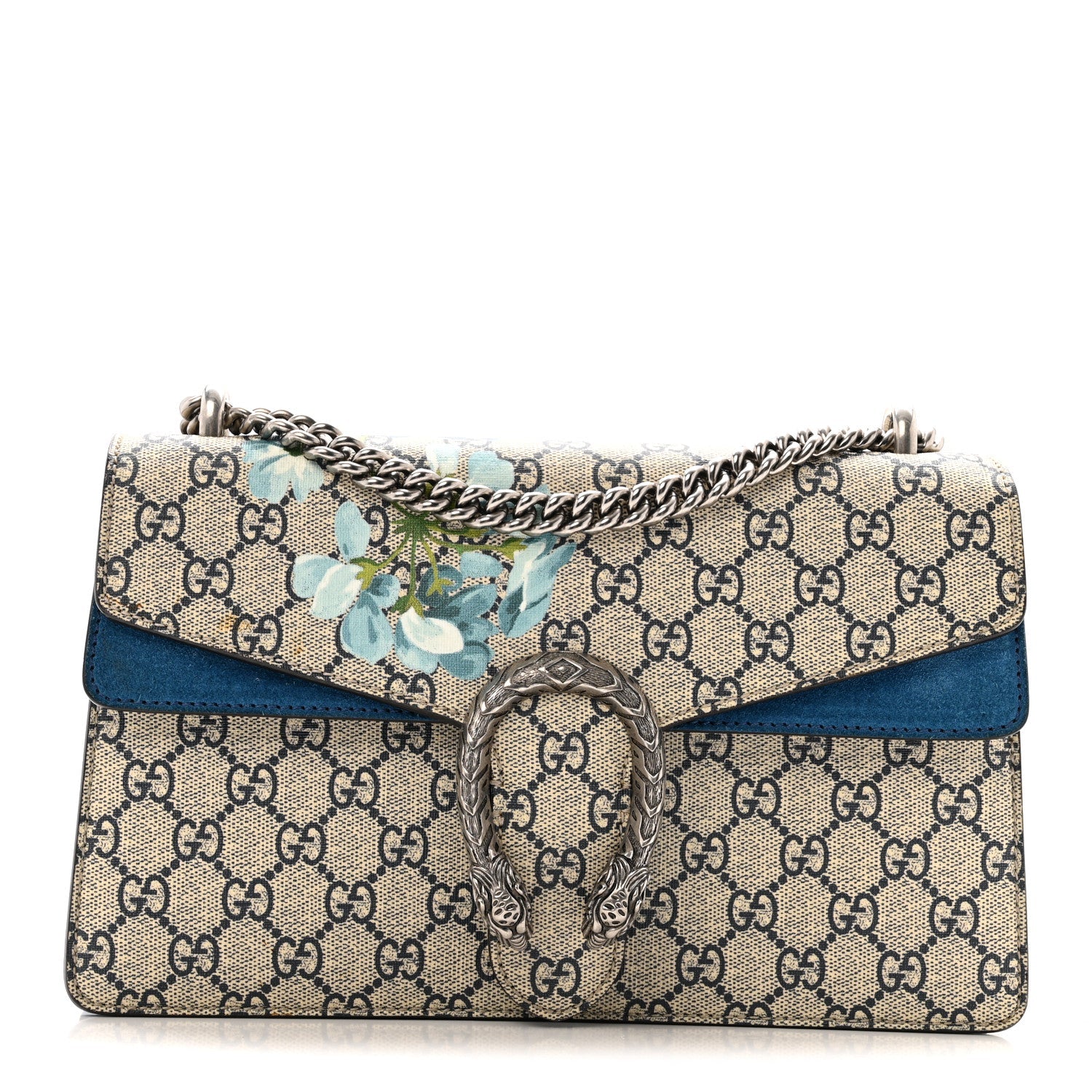 Gucci GG Supreme Monogram Blooms Small Dionysus Shoulder Bag Beige Navy Vintage Blue