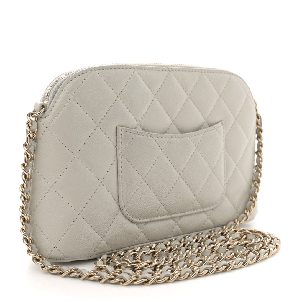 Chanel Caviar Quilted Classic Clutch With Chain Light Grey
