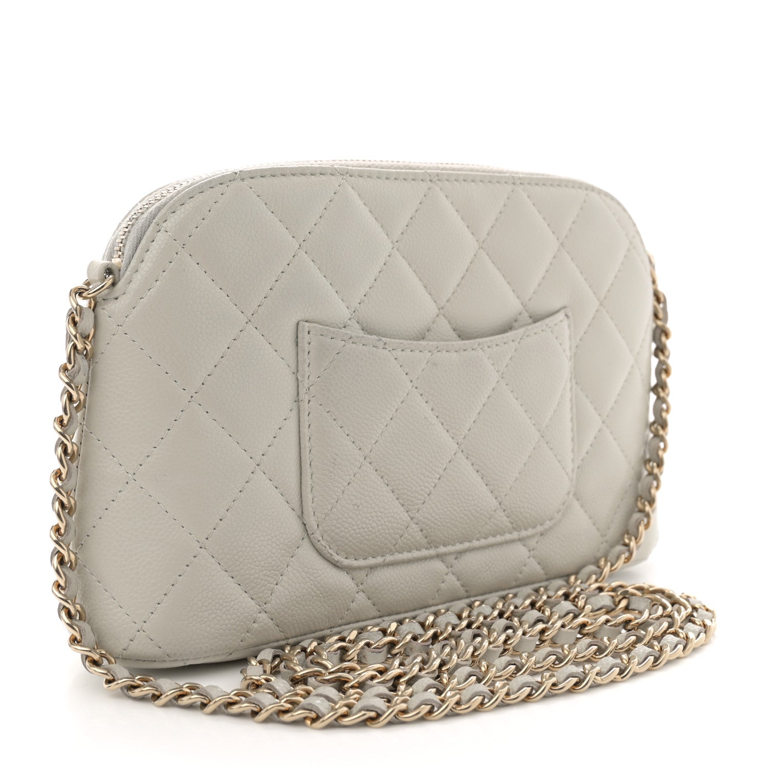 Chanel Caviar Quilted Classic Clutch With Chain Light Grey