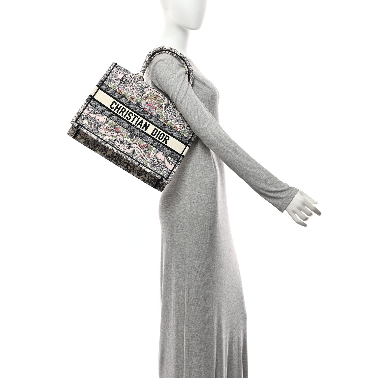 Christian Dior Canvas Embroidered Medium Book Tote White Multicolor